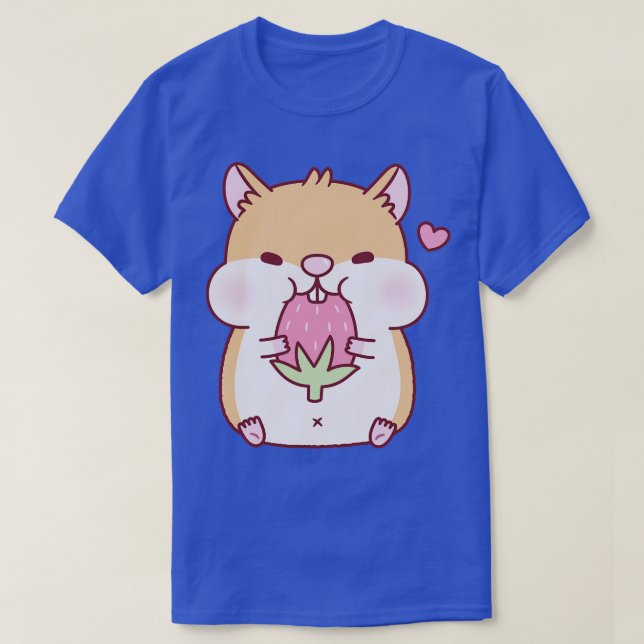 Cute Chubby Hamster Munching On Strawberry T-Shirt (Design Front)