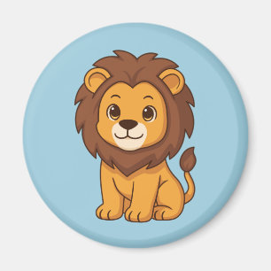 Cute Chubby Lion on Blue Magnet