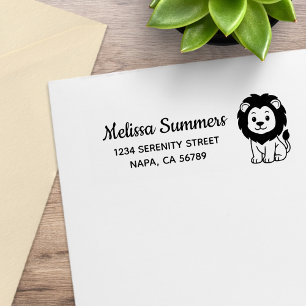 Cute Chubby Lion Return Address Rubber Stamp