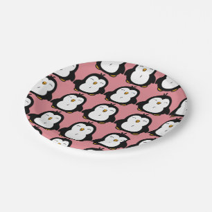 Cute Chubby Penguin Image Pattern Paper Plate