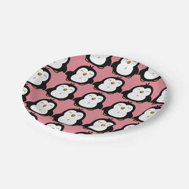 Cute Chubby Penguin Image Pattern Paper Plate (Angled)