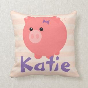 Cute Chubby Pig with Pink Stripes Pillow