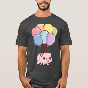 Cute Chubby Pig With Rainbow Balloons T-Shirt