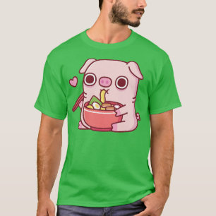 Cute Chubby Piggy Eating Ramen Noodles T-Shirt