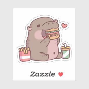 Cute Chubby Pygmy Hippo Loves Eating Burger