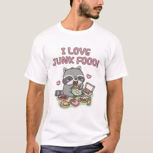 Cute Chubby Racoon I Love Junk Food Funny T-Shirt