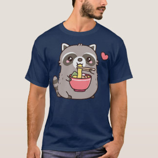 Cute Chubby Racoon Loves Eating Ramen Noodles T-Shirt