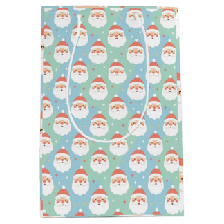 Cute Chubby Santa Heads Pastel Seamless Medium Gift Bag