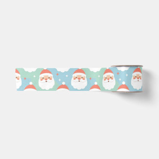 Cute Chubby Santa Heads Pastel Seamless Satin Ribbon