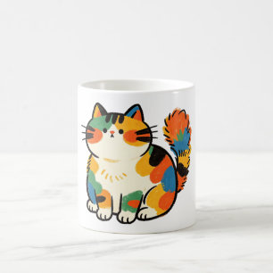 Cute Chubby Sitting Cat Hand Drawn Coffee Mug