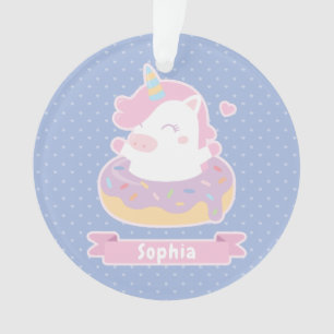 Cute Chubby Unicorn in Doughnut Personalised Ornament