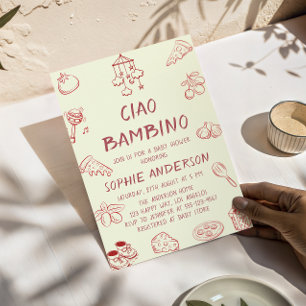 Cute Ciao Bambino Cream Italian Baby Shower Invitation