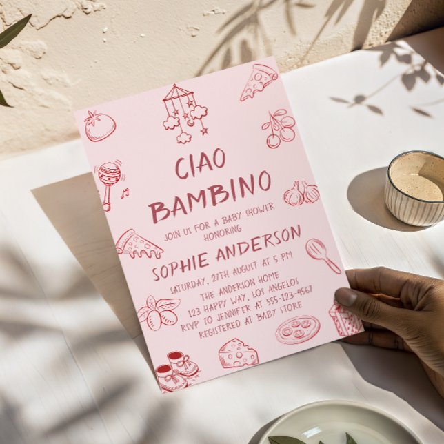 Cute Ciao Bambino Pink Italian Baby Shower Invitation (Creator Uploaded)