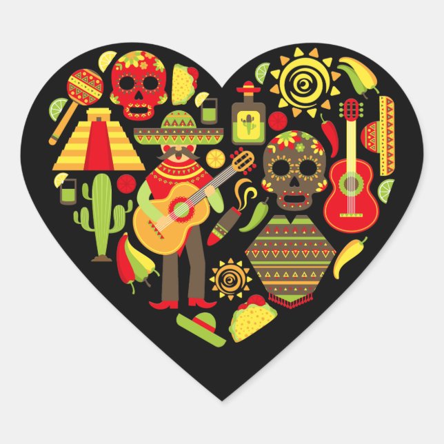 Cute Cinco De Mayo Party Heart Sticker (Front)