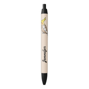 Cute Cinnamon Cockatiel Cartoon Bird With Name Black Ink Pen