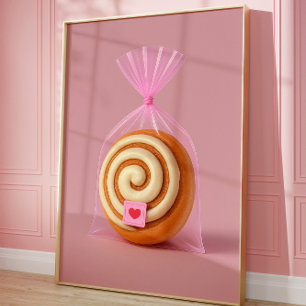 Cute Cinnamon Roll Art Print, Kitchen Pastry food Poster