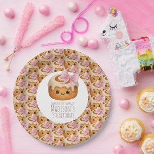 Cute Cinnamon Roll Bun Girl Birthday Party Paper Plate