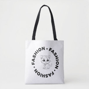 Cute Circular Fashion Cat Aesthetic Tote Bag