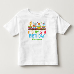Cute Circus Animal Train 5th Birthday Custom Toddler T-Shirt