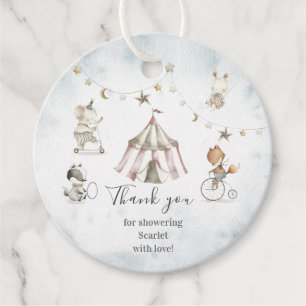 Cute Circus Animals Baby Shower  Circle Favour Tag