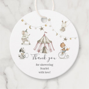 Cute Circus Animals Baby Shower  Circle Favour Tag