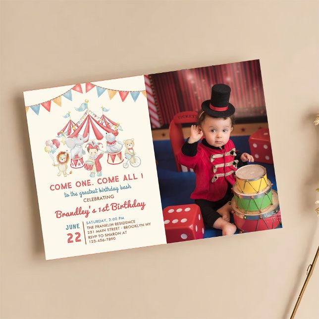 Cute Circus Animals  Carnival Birthday Photo Invitation (Creator Uploaded)