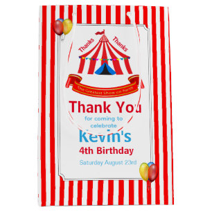 Cute Circus Birthday Party Thank You Red Medium Gift Bag