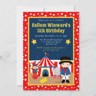 Cute Circus Boy Ring Master Kids Birthday Invitation