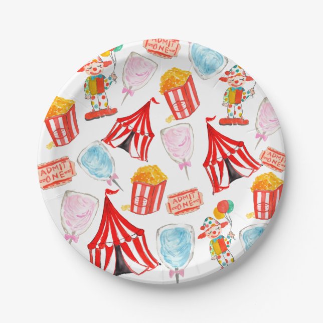 Cute circus carnival children party paper plates (Front)
