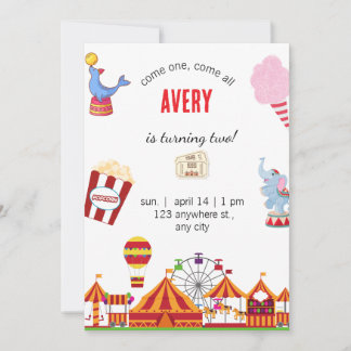Cute Circus Carnival Festival Birthday Invitation