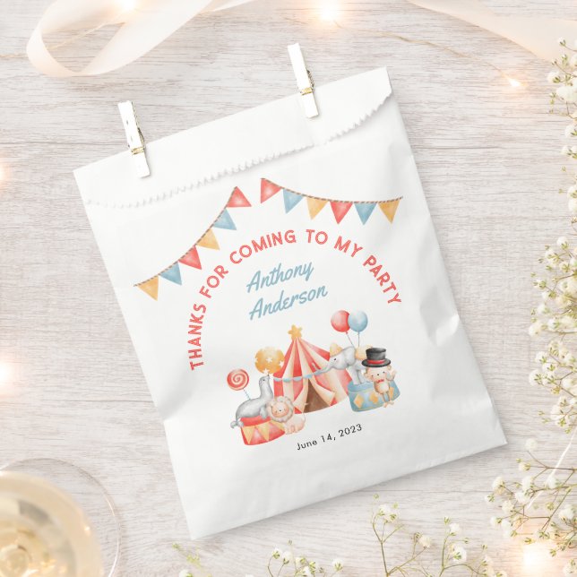 Cute Circus Carnival Fiesta 1st Birthday Thank You Favour Bag (Clipped)