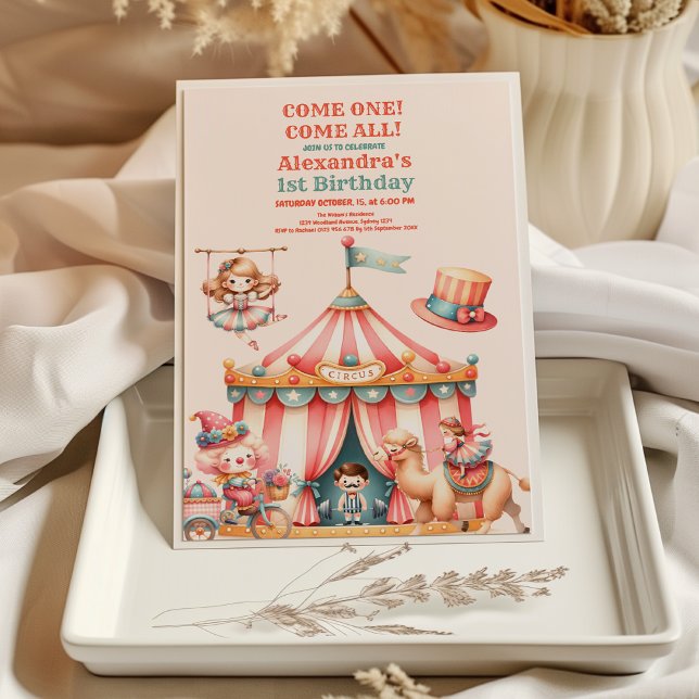 Cute Circus Carnival Fiesta First Birthday Invitation (Creator Uploaded)
