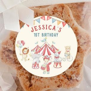 Cute Circus Carnival Show Birthday Party Classic Round Sticker