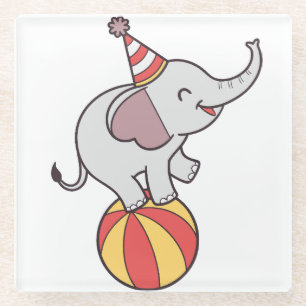 Cute Circus Elephant on Ball – Birthday Party Illu Glass Coaster