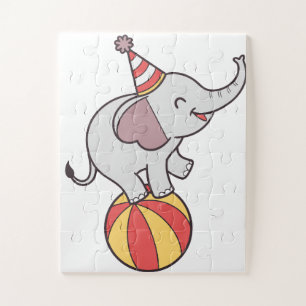Cute Circus Elephant on Ball – Birthday Party Illu Jigsaw Puzzle