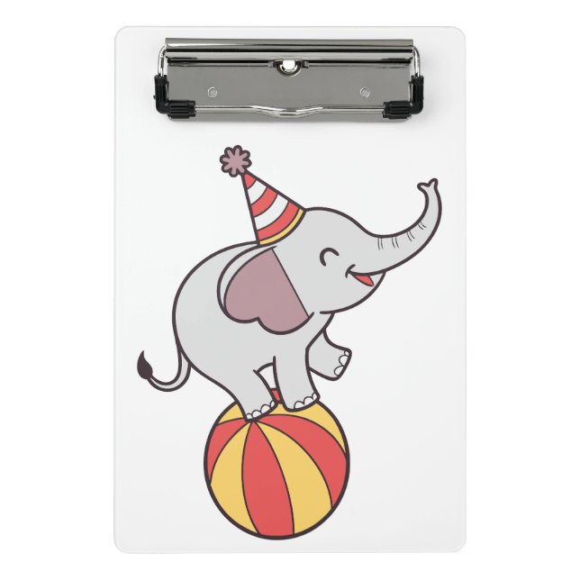 Cute Circus Elephant on Ball – Birthday Party Illu Mini Clipboard (Front)