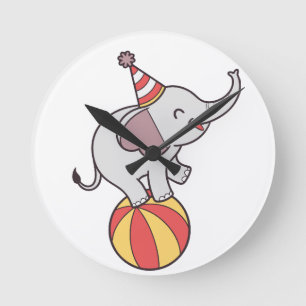 Cute Circus Elephant on Ball – Birthday Party Illu Round Clock