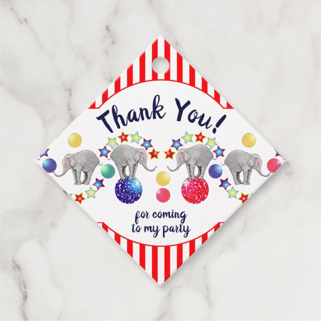 Cute Circus Elephants Favour Tags (Front)