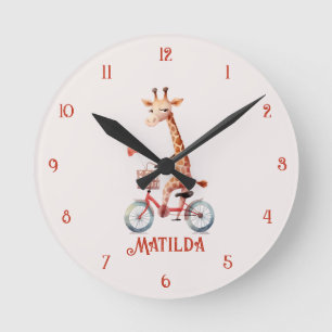 Cute Circus Giraffe on a bike Child's Wall Clock