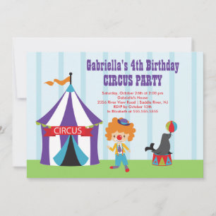 CUTE Circus Kids Birthday Party Invitation