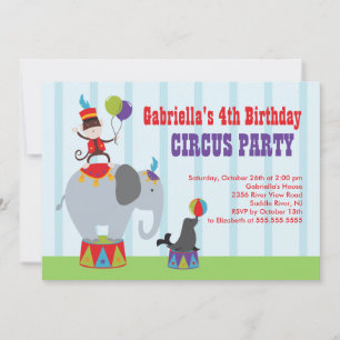 CUTE Circus Kids Birthday Party Invitation