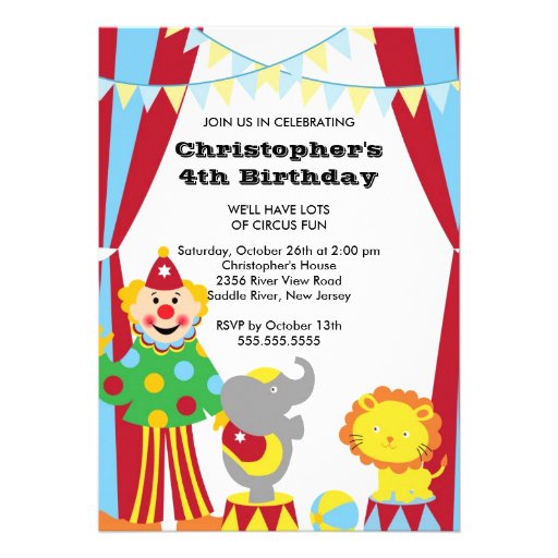 CUTE Circus Kids Birthday Party Invitation 13 Cm X 18 Cm Invitation ...