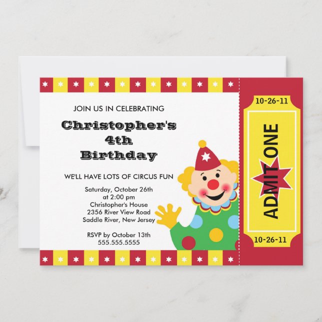 CUTE Circus Kids Birthday Party Invitation (Front)