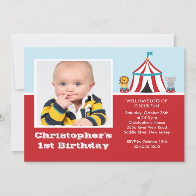 CUTE Circus Kids Birthday Party Invitation PHOTO (Front)