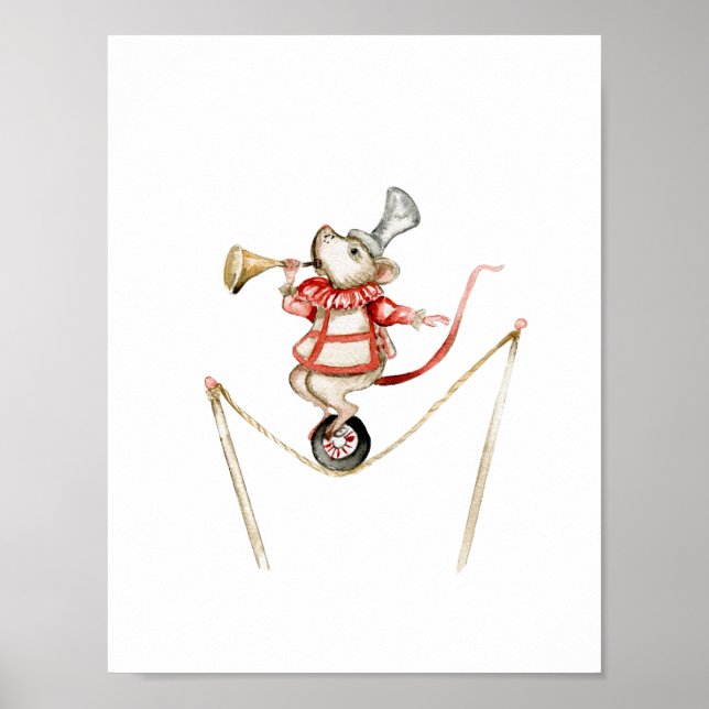 Cute Circus Mouse With Trumpet Carnival Nursery Poster (Front)