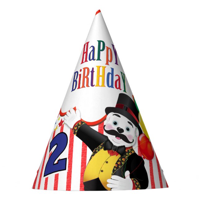 Cute Circus Ringmaster Bear Kids Birthday Party Hat (Front)