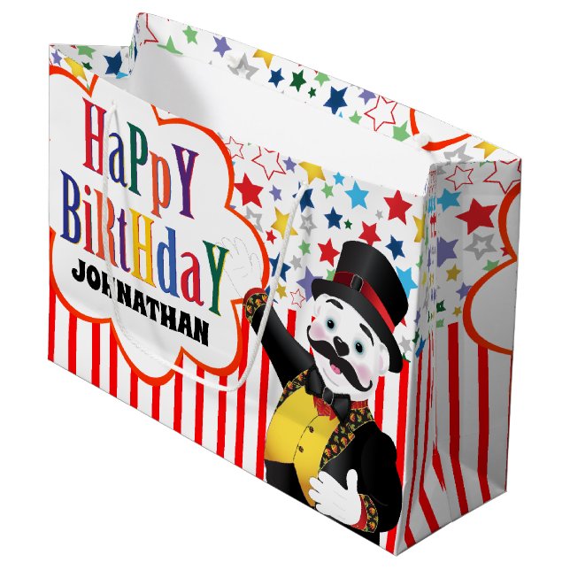 Cute Circus Ringmaster Cartoon Polar Bear Large Gift Bag (Front Angled)