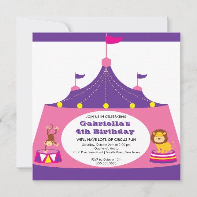 CUTE Circus Tent Kids Birthday Party Invitation (Front)