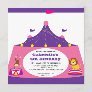 CUTE Circus Tent Kids Birthday Party Invitation