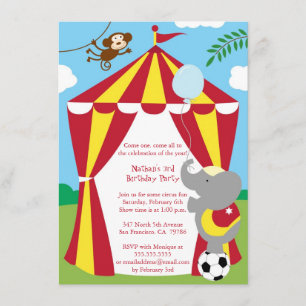 Cute circus theme boy / girl birthday party invite